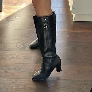 Like New! Alfani Woman Black Leather, Wide Calf Boots size 10m